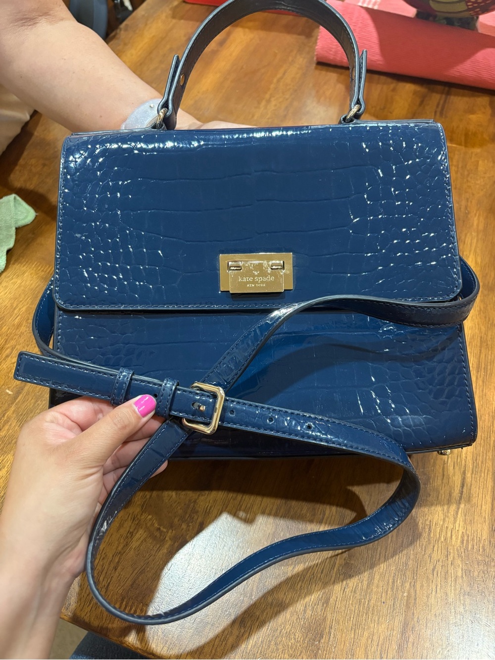 Kate Spade Navy Croc-Embossed Knightsbridge Satchel
